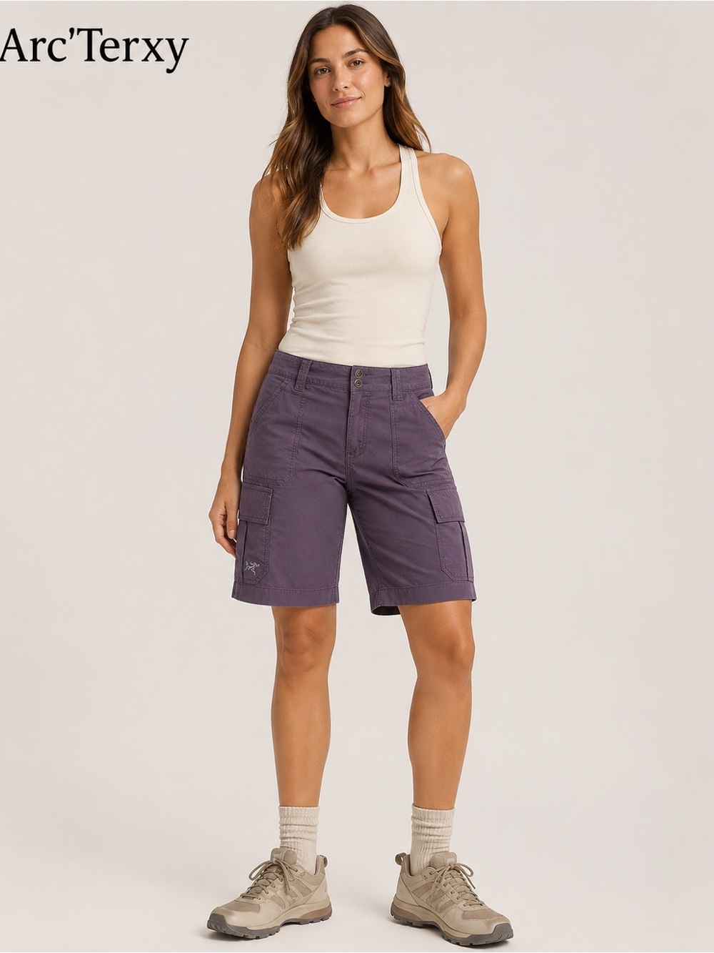 Arc'teryx Womens Size 10 Purple Nylon Hiking Trail Cargo Bermuda Shorts Pockets